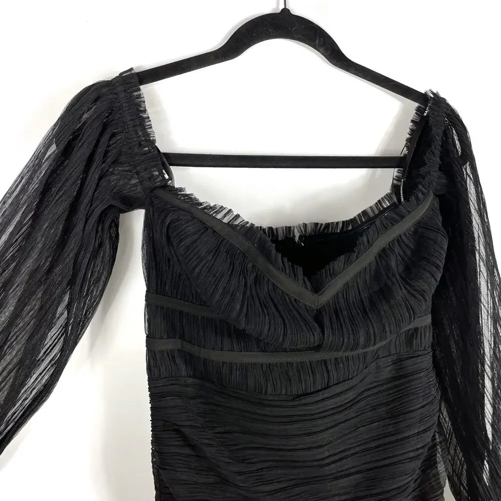 Majorelle Zata Dress Black Ruched Long‎ Sleeve Off Shoulder Women's Sz XS